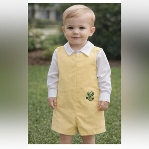 Vintage 1980s Toddler Boys Yellow Shortall Outfit 2T / 3T LK NW